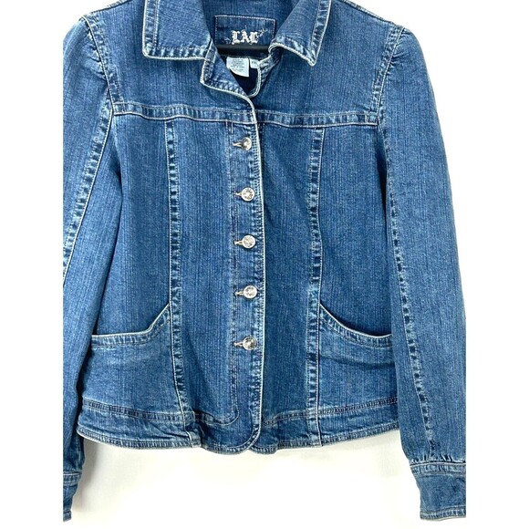 Live A Little LAL Women Blue Denim Jean Jacket Fitted Classic Sz PXL 1153E2 - Picture 6 of 11